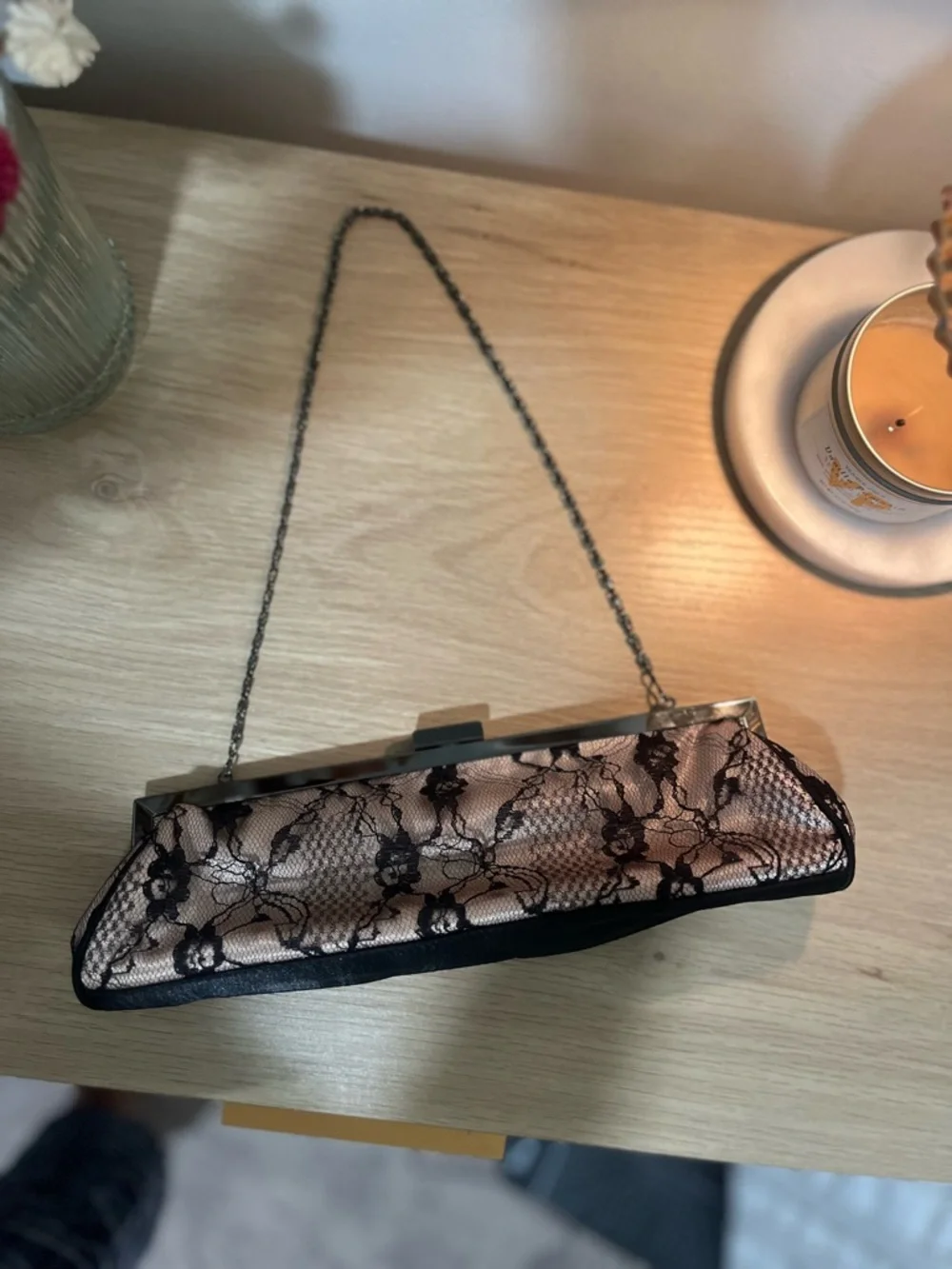 New Elegant Black Lace Evening Clutch - Nude Base - Picture 4 of 7